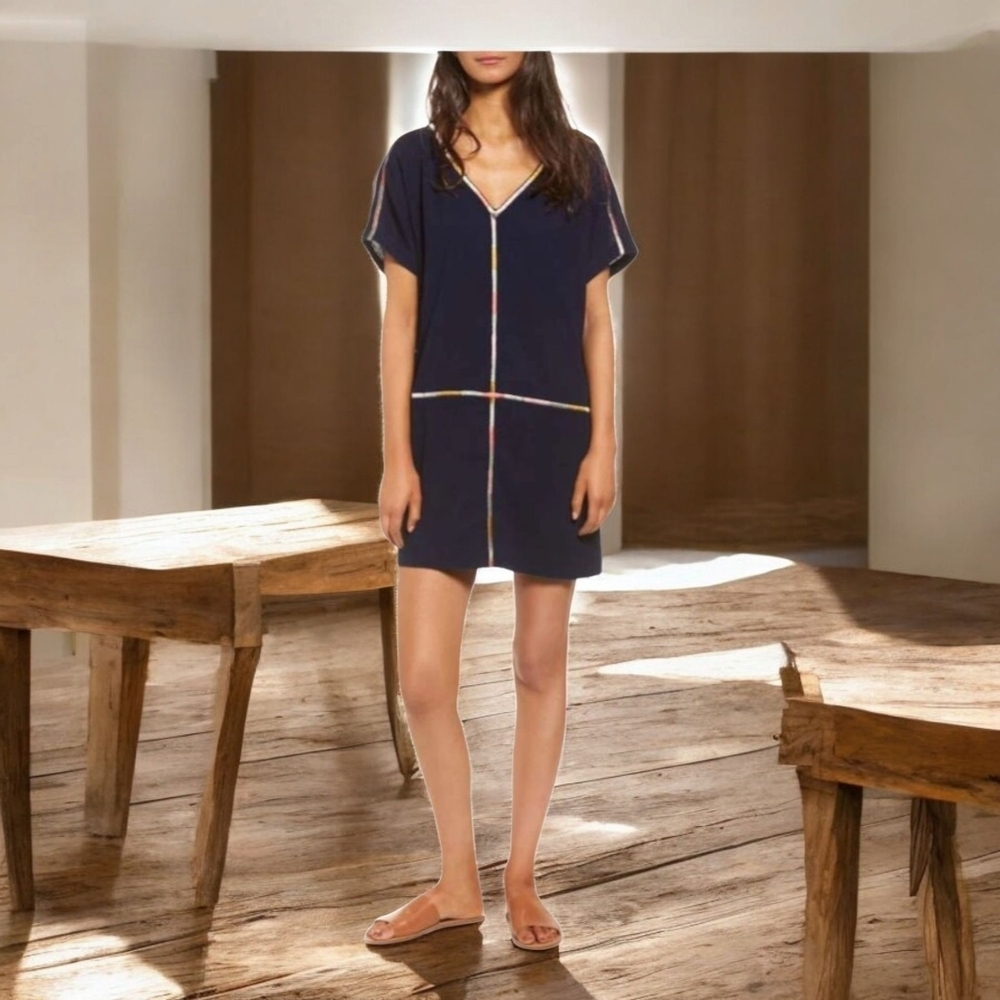 Madewell Blue Mini Dress with Dolman Sleeves and V-Neck